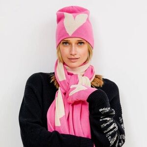Pink  'Loved' Scarf and Beanie Set